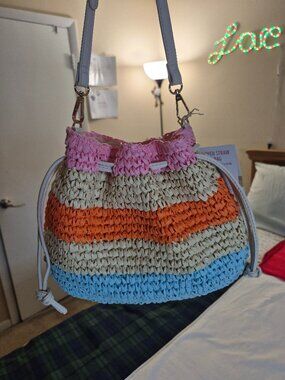 HandWoven Straw Crossbody Bag Natural Beaded - LIVE IN STYLE, NEW